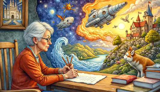 Ältere Frau schreibend Illustration KI generiert