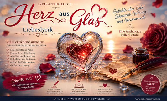 Herz aus Glas – symbolisches Bild für Lyrik-Einreichungen, KI-generiert