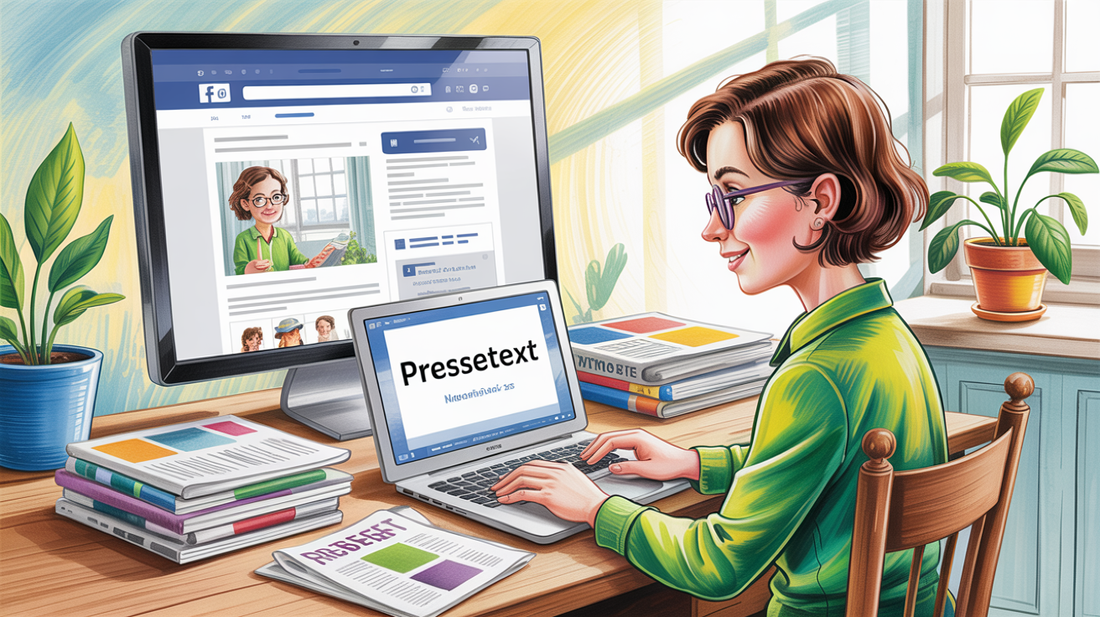 Autorin schreibt Presstexte am PC, KI generiert