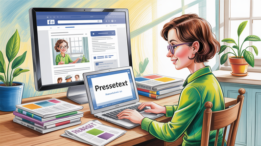 Autorin schreibt Presstexte am PC, KI generiert
