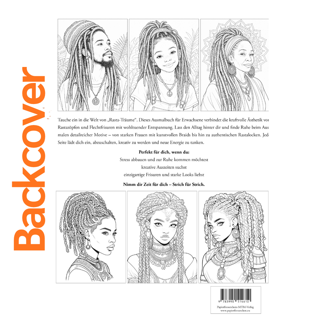 Rasta-Träume Malbuch für Erwachsene PDF: Rastazöpfe, Braids & kreative Flechtfrisuren
