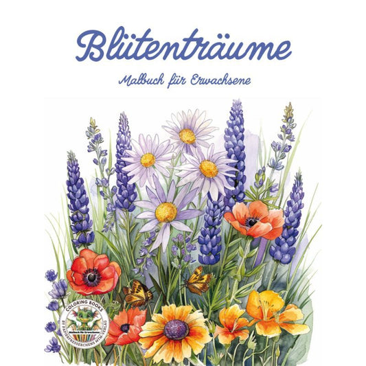 Cover des Malbuchs „Blütenträume - Malbuch für Erwachsene“ – Papierfresserchens MTM-Verlag