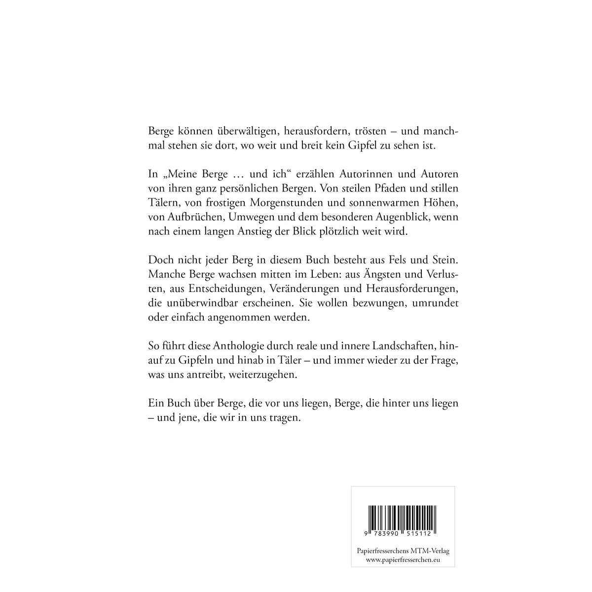 Meine Berge ... und ich – Berggeschichten zum Nachdenken – Buchrückseite - Papierfresserchens MTM-Verlag