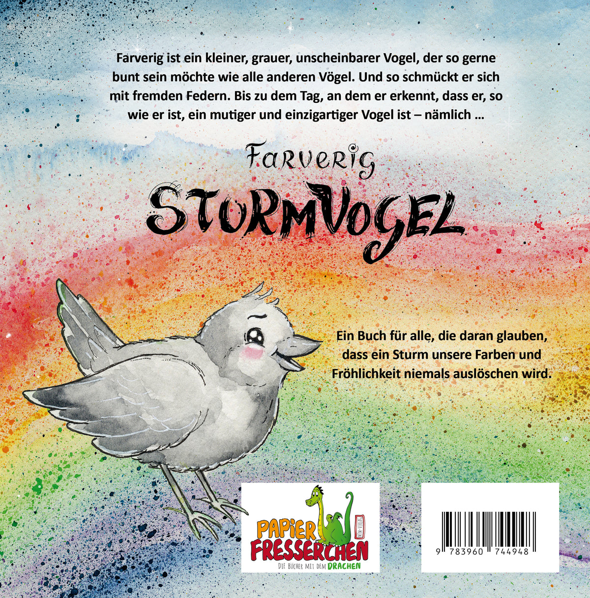 Farverig Sturmvogel – Buchrückseite - Papierfresserchens MTM-Verlag