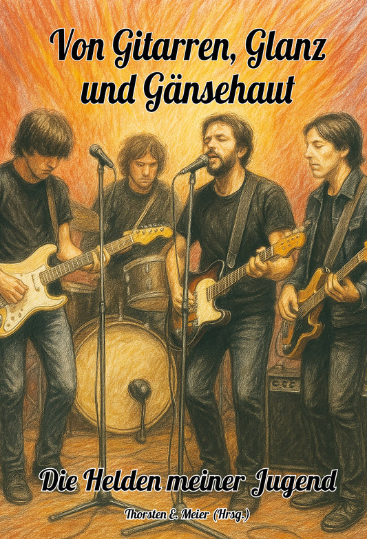 Cover der Biografie „Von Gitarren, Glanz und Gänsehaut: Buchprojekt über Jugendidole“ – Papierfresserchens MTM-Verlag