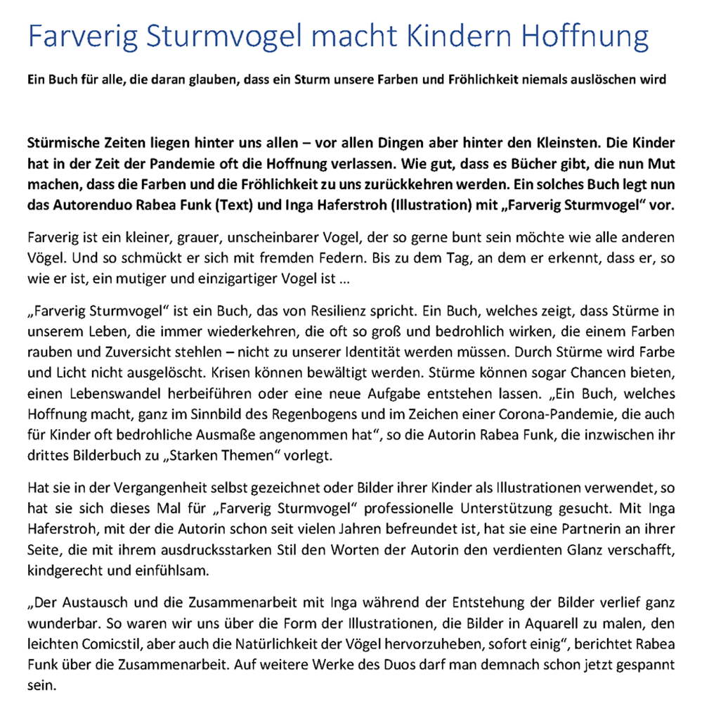 Farverig Sturmvogel – Presseinformation - Papierfresserchens MTM-Verlag