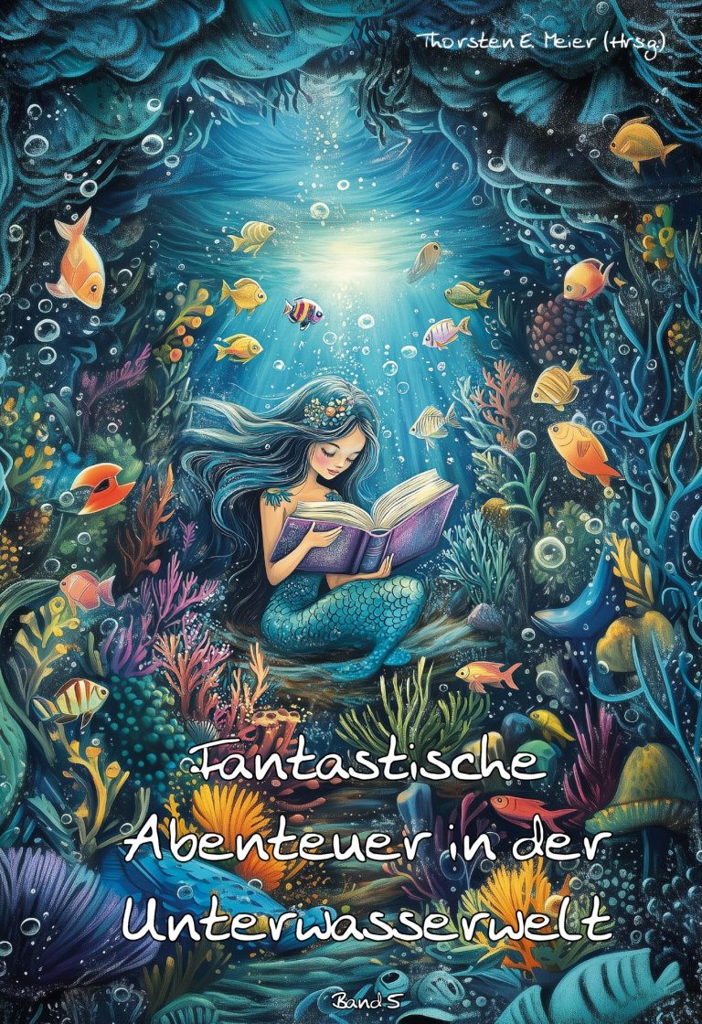 Cover Fantastische Unterwasserwelt mit einer Meerjungfrau, bunten Fischen und Korallen.