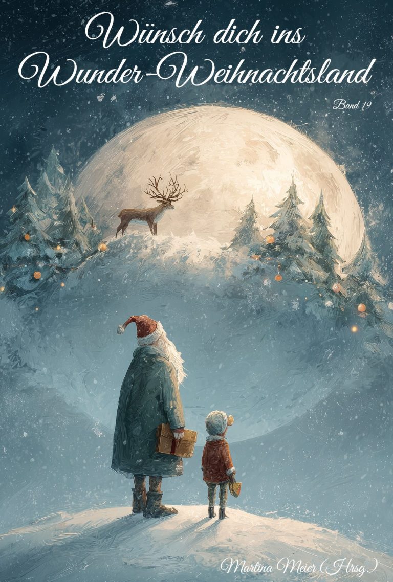 Cover Weihnachtsbaum mit schmückenden Kindern in festlicher Kleidung und Geschenken.