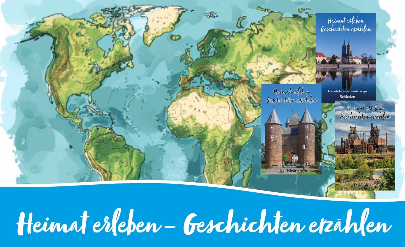 Flyer Bunte Collage von Sehenswürdigkeiten in Deutschland mit dem Slogan „Heimat entdecken“.