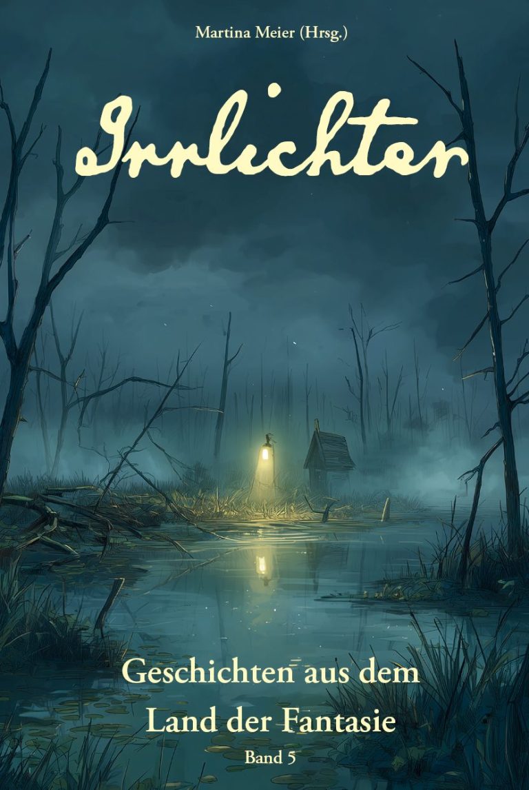 Cover Ein grüner Drache fliegt über eine mystische Landschaft mit dem Titel "Drachen".