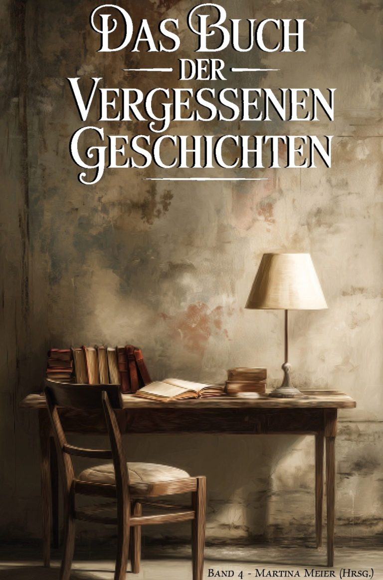 Cover Ein aufgeschlagenes Buch auf einem Tisch mit dem Titel „Das Buch der vergessenen Geschichten“.